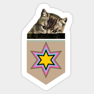 Cat with lightning eyes peeping from pocket Sticker